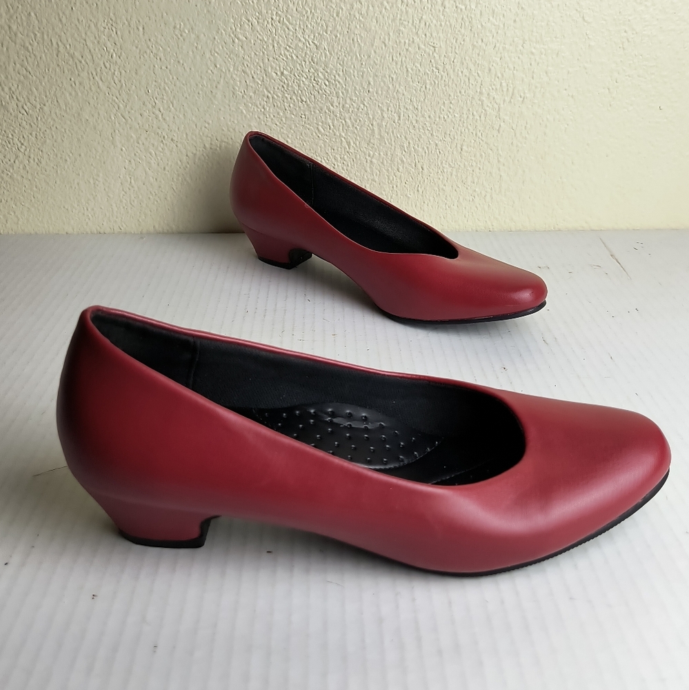 Chic Burgundy Women's Low Heel Round Toe Pumps Dress Shoes Size 7M